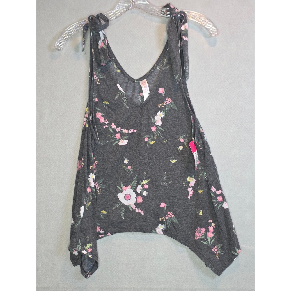 Xhilaration Floral Tie Shoulder Sleep Tank Top Ebony Grey Large F308619-Q4/17